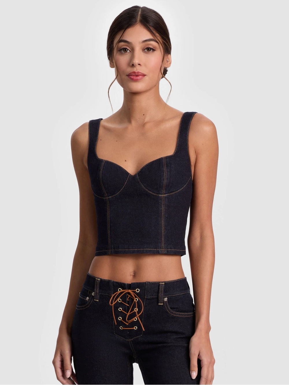 ALICE + OLIVIA AVA SWEETHEART DENIM BUSTIER
